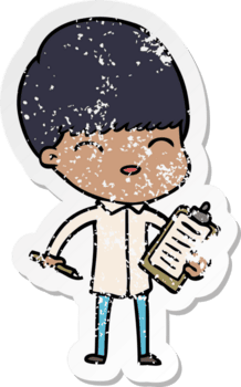 vinheta angustiada de um menino de desenho animado tomando notas png