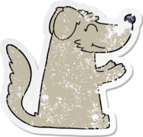 distressed sticker of a happy cartoon dog png