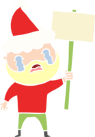 ilustração de cor plana de um manifestante barbudo chorando usando chapéu de papai noel png