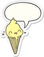 cute cartoon ice cream and speech bubble sticker png