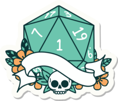 adesivo de rolo de dados natural um d20 png