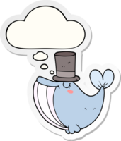 cartoon whale with top hat and thought bubble as a printed sticker png