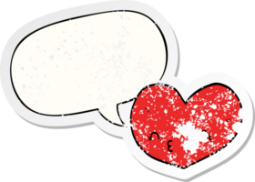 cartoon love heart and speech bubble distressed sticker png