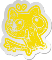 distressed old sticker kawaii of a shocked cat png