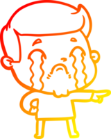 warm gradient line drawing cartoon man crying png