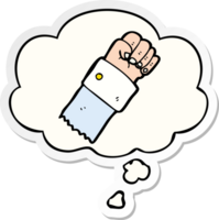 cartoon raised fist and thought bubble as a printed sticker png