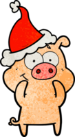 vrolijke getextureerde cartoon van een varken met een kerstmuts png