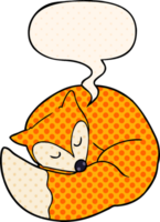 cartoon sleeping fox and speech bubble in comic book style png