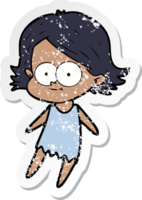 distressed sticker of a happy cartoon girl png