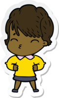 sticker of a cartoon woman thinking png