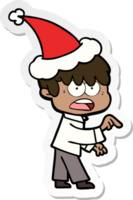 bezorgde sticker cartoon van een jongen met een kerstmuts png