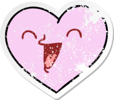 distressed sticker of a quirky hand drawn cartoon happy heart png