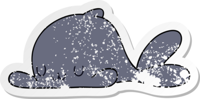 distressed sticker of a quirky hand drawn cartoon whale png