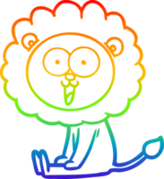 ligne de gradient arc-en-ciel dessinant un lion de dessin animé heureux png
