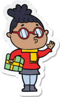 sticker of a cartoon woman wearing glasses png