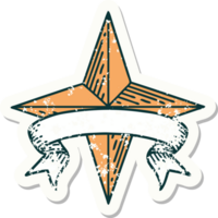 adesivo grunge com banner de uma estrela png