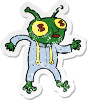 retro distressed sticker of a cartoon alien spaceman png