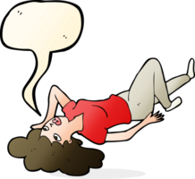 caricatura, mujer, mentira en piso, con, burbuja del discurso png