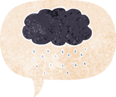 cartoon cloud raining and speech bubble in retro textured style png