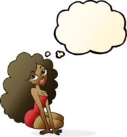 cartoon pretty woman with thought bubble png