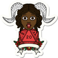tiefling with natural twenty dice roll sticker png