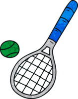 textured cartoon doodle tennis racket and ball png