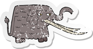 retro distressed sticker of a cartoon woolly mammoth png