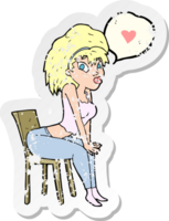 retro distressed sticker of a cartoon woman with love heart png