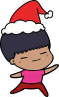 desenho de linha de um menino presunçoso usando chapéu de papai noel png