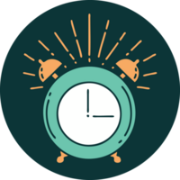 icon of tattoo style ringing alarm clock png