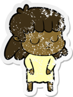 distressed sticker of a cartoon indifferent woman png