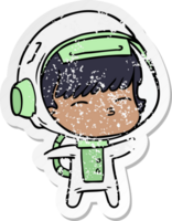 verontruste sticker van een cartoon nieuwsgierige astronaut png
