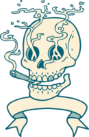 tattoo with banner of a skull smoking png