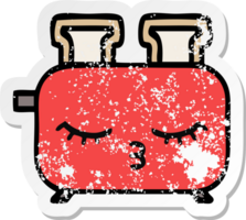 distressed sticker of a cute cartoon of a toaster png