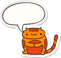 chat de dessin animé mignon et autocollant de bulle de dialogue png