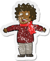 retro noodlijdende sticker van een cartoon verraste man png