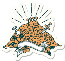 sticker van tatoeëren stijl stapel van goud png