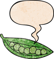 cartoon peas in pod and speech bubble in retro texture style png