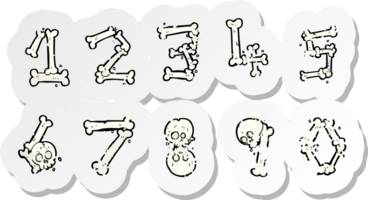 retro distressed sticker of a cartoon bone numbers png