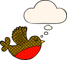 cartoon flying bird and thought bubble in comic book style png