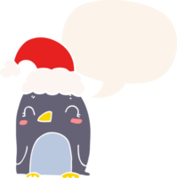 lindo pingüino navideño y bocadillo de diálogo en estilo retro png