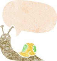 escargot de dessin animé mignon et bulle de dialogue dans un style texturé rétro png