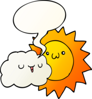 cartoon sun and cloud and speech bubble in smooth gradient style png