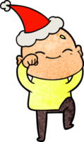 happy textured cartoon of a bald man wearing santa hat png