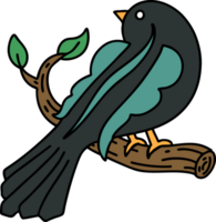 tatouage traditionnel d'un oiseau sur une branche png