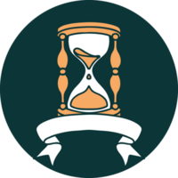 icon with banner of an hour glass png