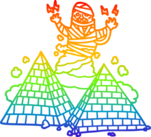 rainbow gradient line drawing cartoon mummy and pyramids png