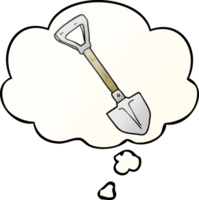 cartoon shovel and thought bubble in smooth gradient style png