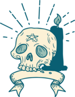 banner with tattoo style spooky skull and candle png