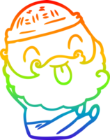 rainbow gradient line drawing sitting man with beard sticking out tongue png